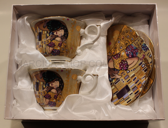 GUSTAV KLIMT - 2 skodelici in 2 krožnika zlata