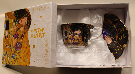 GUSTAV KLIMT - skodelica z krožnikom črna