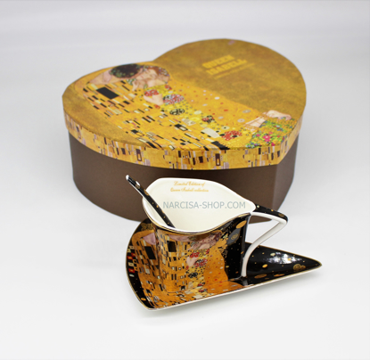 Bild von GUSTAV KLIMT - set trikotnih skodelic, krožnikov in žličk okrogli črn