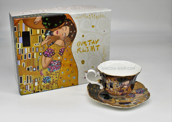 GUSTAV KLIMT - 2 skodelici in 2 krožnika črna