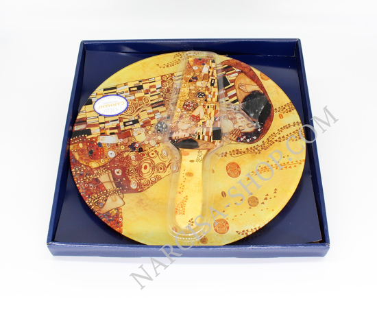 GUSTAV KLIMT - Steklen pladenj za torto z priloženo lopatko zlat