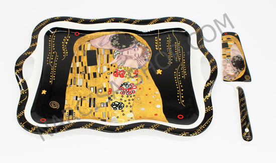 GUSTAV KLIMT - Keramičen pladenj za torto z priloženo lopatko črn