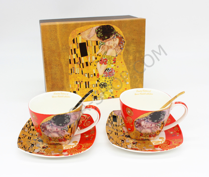 Slika GUSTAV KLIMT - 2 skodelici, 2 krožnika 2 žlički rdeč
