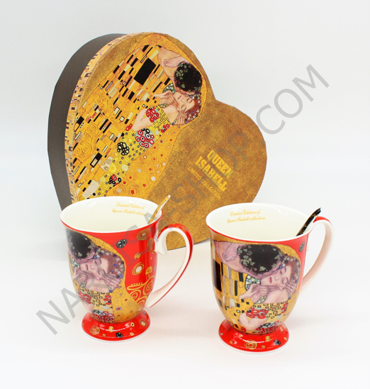 GUSTAV KLIMT - 2 skodelici in 2 žlički rdeč