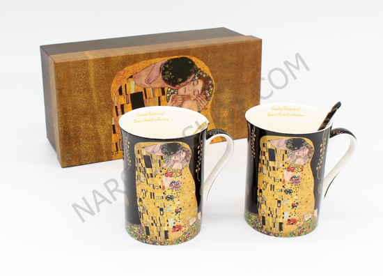 GUSTAV KLIMT - 2 skodelici in 2 žlički črna smrekca