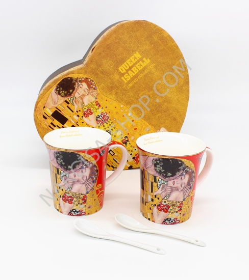 GUSTAV KLIMT - 2 skodelici in 2 žlički rdeča