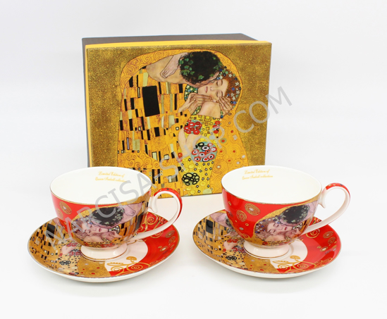 GUSTAV KLIMT - set skodelic rdeča