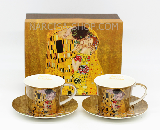Bild von GUSTAV KLIMT - 2 Tassen und 2 Teller schwarz